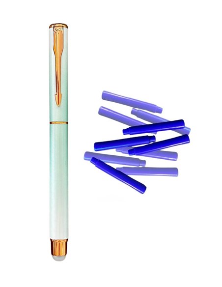 Stilou metalic cu cerneala termosensibila, radiera si rezerve, Verde pastel