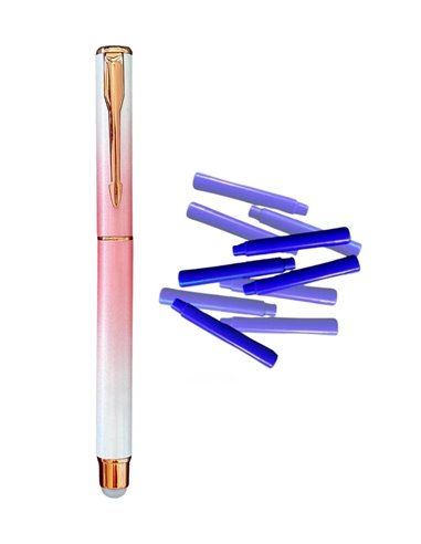 Stilou metalic cu cerneala termosensibila, radiera si rezerve, Roz pastel