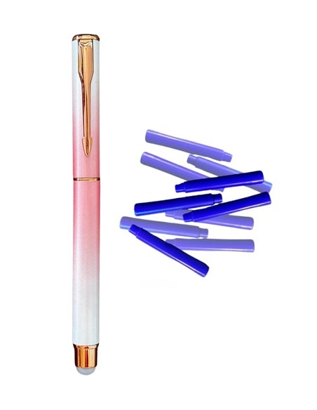 Stilou metalic cu cerneala termosensibila, radiera si rezerve, Roz pastel