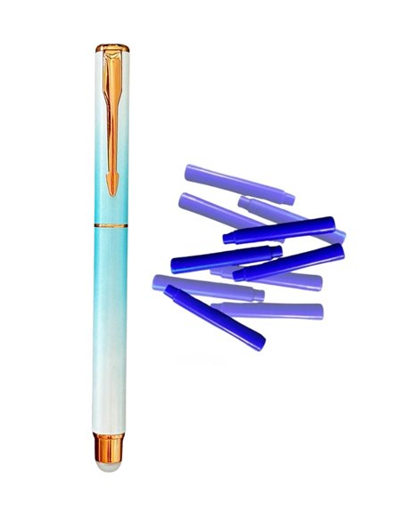 Stilou metalic cu cerneala termosensibila, radiera si rezerve, Albastru pastel