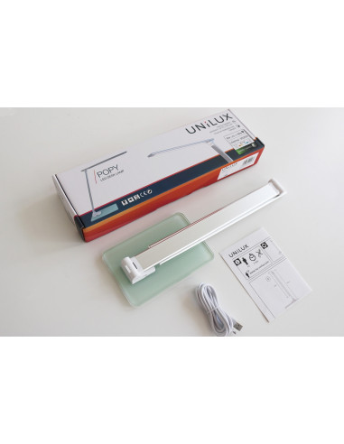 400124478,Lampa unilux led popy, design contemporan, mod lampa de noapte, cablu usb, portabila, baza stabila sticla 0.8cm, alumi