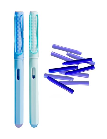 Set stilouri cu cerneala termosensibila + Rezerve, Traditional, Albastru/Verde