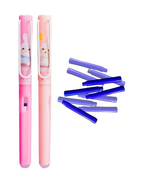 Set stilouri cu cerneala termosensibila + Rezerve, Magic bunny, Roz
