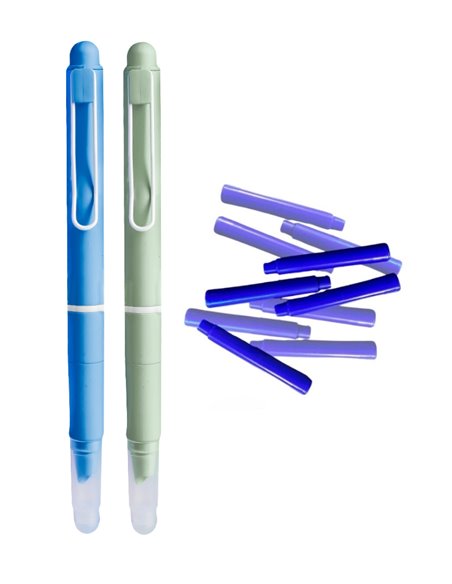 Set stilouri cu cerneala termosensibila si mecanism + Rezerve, Mat touch, Albastru/Verde