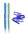 Set stilouri cu cerneala termosensibila si mecanism + Rezerve, Mat touch, Albastru/Verde