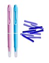 Set stilouri cu cerneala termosensibila si mecanism + Rezerve, Mat touch, Roz/Bleu