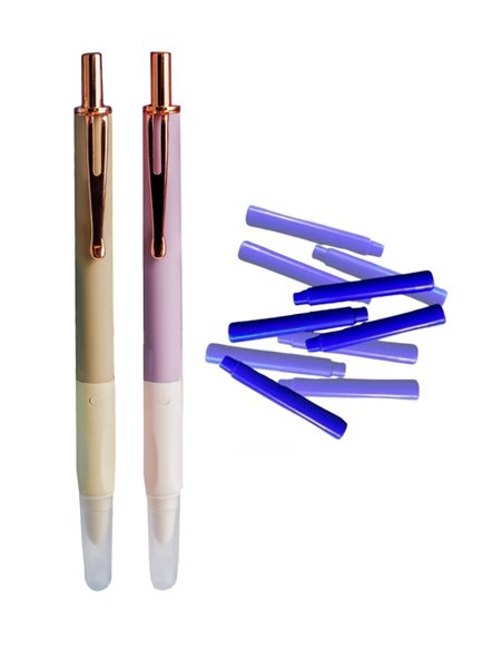Set stilouri metalice cu cerneala termosensibila si mecanism + Rezerve, Pastel touch, Bej/Mov