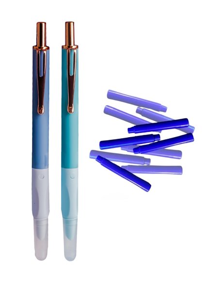 Set stilouri metalice cu cerneala termosensibila si mecanism + Rezerve, Pastel touch, Albastru/Verde