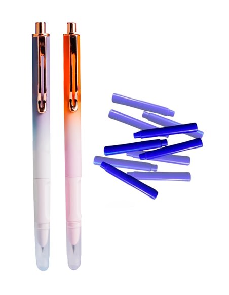 Set stilouri metalice cu cerneala termosensibila si mecanism + Rezerve, Pastel touch, Mov/Portocaliu