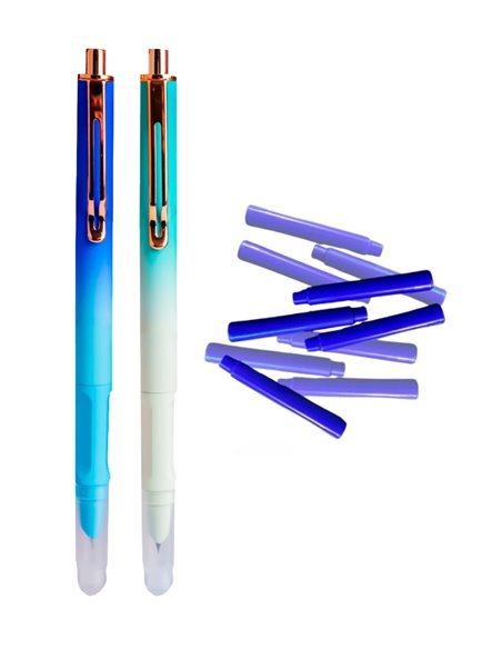 Set stilouri metalice cu cerneala termosensibila si mecanism + Rezerve, Pastel touch, Albastru/Verde