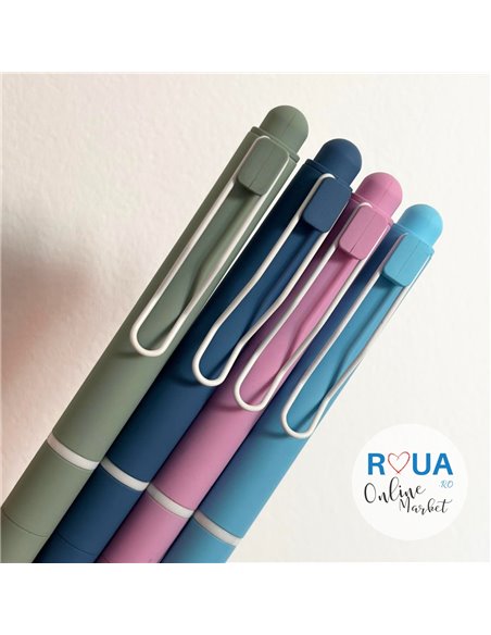 Set stilouri cu cerneala termosensibila si mecanism + Rezerve, Mat touch, Albastru/Verde