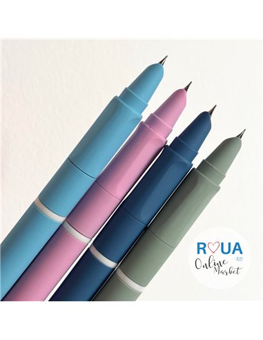 Set stilouri cu cerneala termosensibila si mecanism + Rezerve, Mat touch, Albastru/Verde