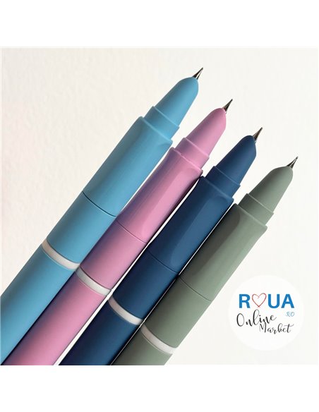 Set stilouri cu cerneala termosensibila si mecanism + Rezerve, Mat touch, Albastru/Verde