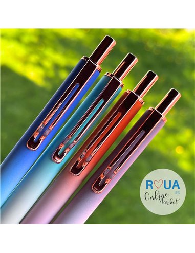 Set stilouri metalice cu cerneala termosensibila si mecanism + Rezerve, Pastel touch, Mov/Portocaliu