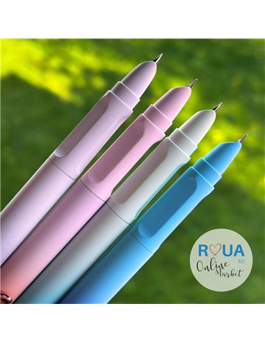 Set stilouri metalice cu cerneala termosensibila si mecanism + Rezerve, Pastel touch, Mov/Portocaliu