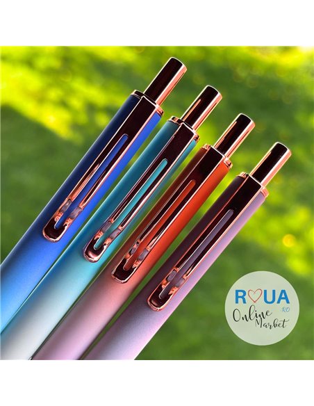 Set stilouri metalice cu cerneala termosensibila si mecanism + Rezerve, Pastel touch, Albastru/Verde