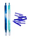 Set stilouri cu cerneala termosensibila si mecanism + Rezerve, Rainbow, Albastru/Verde