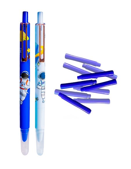 Set stilouri cu cerneala termosensibila si mecanism + Rezerve, Astronaut, Albastru