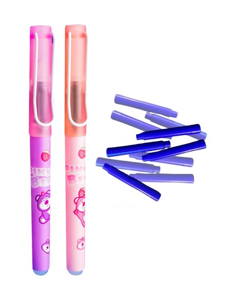 Set stilouri cu cerneala termosensibila + Rezerve, Pink bear, Mov