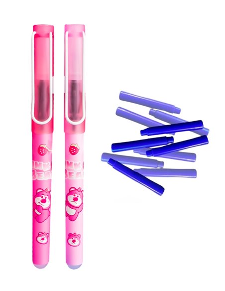 Set stilouri cu cerneala termosensibila + Rezerve, Pink bear, Roz