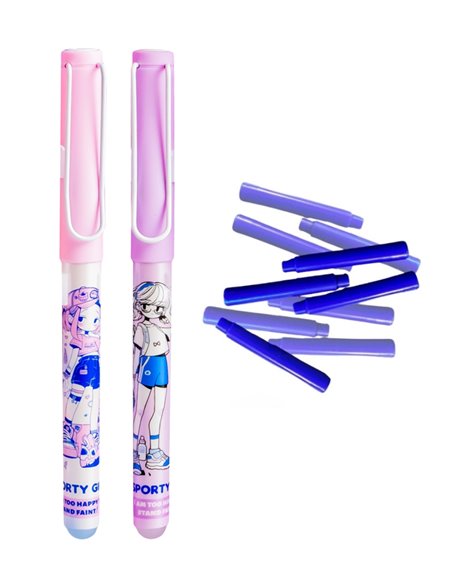Set stilouri cu cerneala termosensibila + Rezerve, Sporty girl, Roz/Albastru