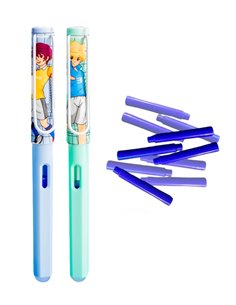 Set stilouri cu cerneala termosensibila + Rezerve, Anime football, Albastru/Verde