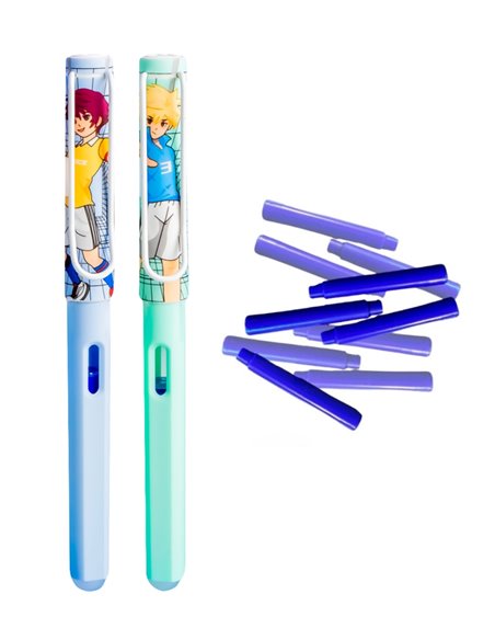 Set stilouri cu cerneala termosensibila + Rezerve, Anime football, Albastru/Verde