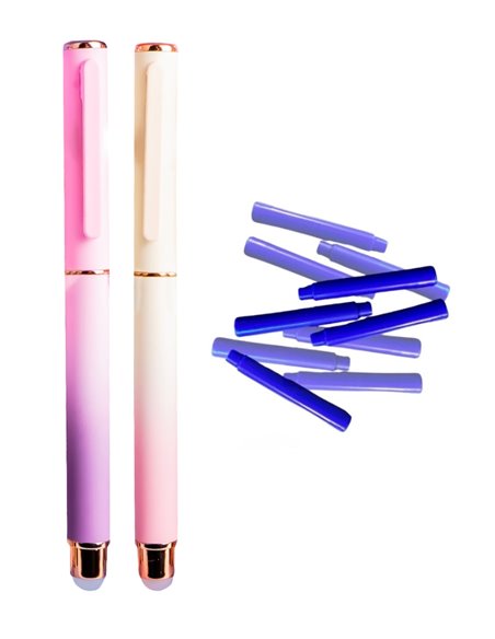 Set stilouri metalice cu cerneala termosensibila + Rezerve, Flame, Roz/Bej