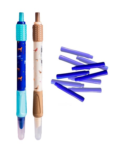 Set stilouri cu cerneala termosensibila si mecanism + Rezerve, Animal fun, Albastru/Maro