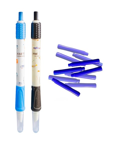 Set stilouri cu cerneala termosensibila si mecanism + Rezerve, Animal fun, Albastru/Negru
