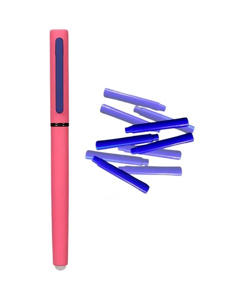 Stilou metalic cu cerneala termosensibila si penita ascunsa + Rezerve, Fancy, Roz