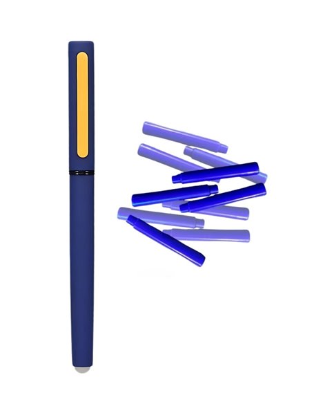 Stilou metalic cu cerneala termosensibila si penita ascunsa + Rezerve, Fancy, Bleumarin