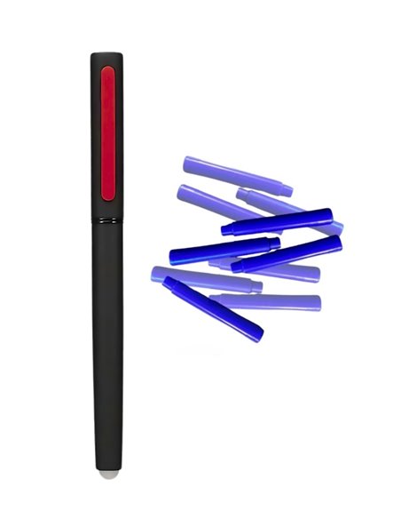 Stilou metalic cu cerneala termosensibila si penita ascunsa + Rezerve, Fancy, Negru