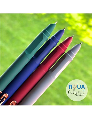 Set stilouri metalice cu cerneala termosensibila si mecanism + Rezerve, Cauciucat, Rosu/Gri