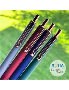 Set stilouri metalice cu cerneala termosensibila si mecanism + Rezerve, Cauciucat, Albastru/Verde 2