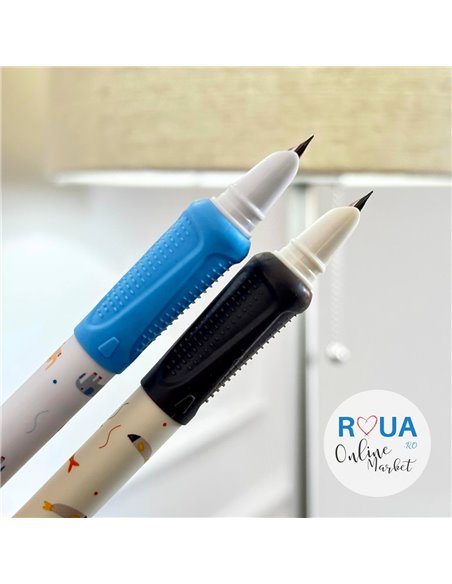 Set stilouri cu cerneala termosensibila si mecanism + Rezerve, Animal fun, Albastru/Negru