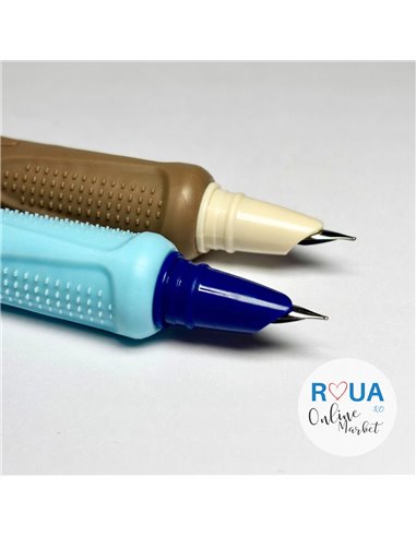 Set stilouri cu cerneala termosensibila si mecanism + Rezerve, Animal fun, Albastru/Maro