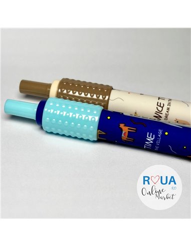 Set stilouri cu cerneala termosensibila si mecanism + Rezerve, Animal fun, Albastru/Maro