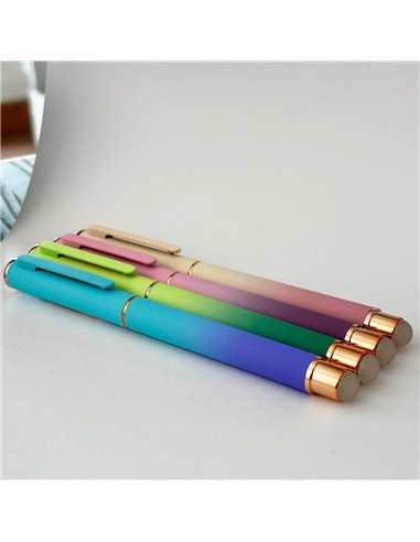 Set stilouri metalice cu cerneala termosensibila + Rezerve, Flame, Verde/Albastru