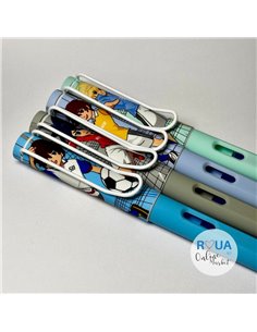 Set stilouri cu cerneala termosensibila + Rezerve, Anime football, Albastru/Verde 2