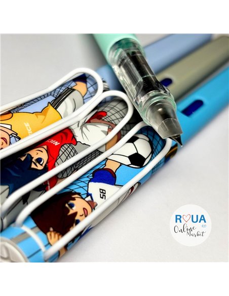 Set stilouri cu cerneala termosensibila + Rezerve, Anime football, Albastru/Gri