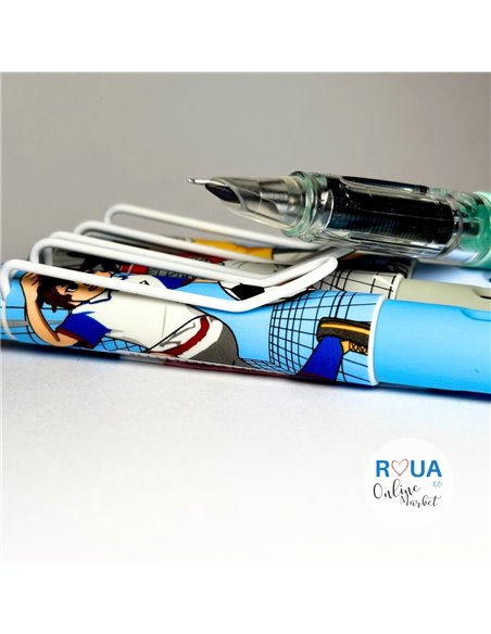 Set stilouri cu cerneala termosensibila + Rezerve, Anime football, Albastru/Gri