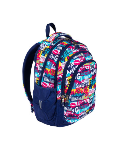 G539,Ghiozdan St.Majewski St.Right Slogan, 4 compartimente, 2 buzunare, bleumarin, BP06 / 620690