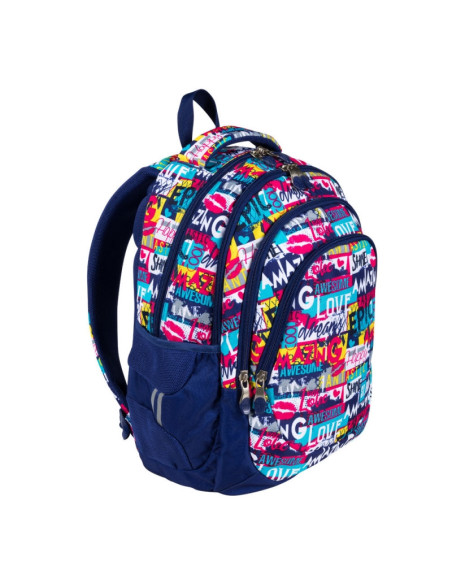 G539,Ghiozdan St.Majewski St.Right Slogan, 4 compartimente, 2 buzunare, bleumarin, BP06 / 620690