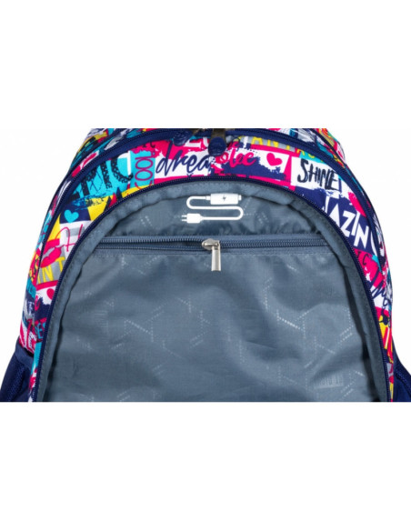 G539,Ghiozdan St.Majewski St.Right Slogan, 4 compartimente, 2 buzunare, bleumarin, BP06 / 620690