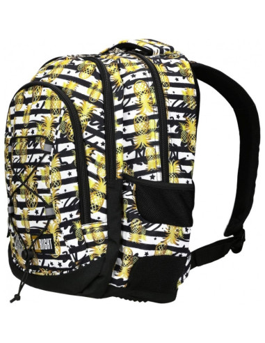 G464,Ghiozdan St.Majewski St.Right Tropical Party Ananas, 3 compartimente, 2 buzunare, negru cu galben, BP-01 / 21802