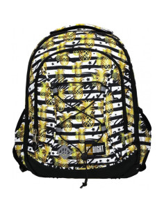 G464,Ghiozdan St.Majewski St.Right Tropical Party Ananas, 3 compartimente, 2 buzunare, negru cu galben, BP-01 / 21802