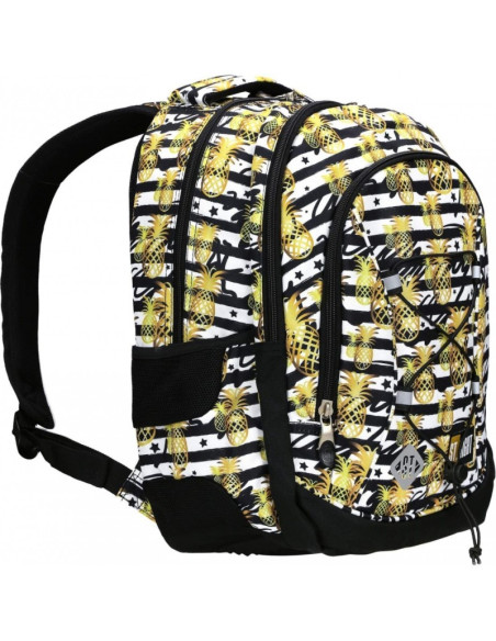 G464,Ghiozdan St.Majewski St.Right Tropical Party Ananas, 3 compartimente, 2 buzunare, negru cu galben, BP-01 / 21802