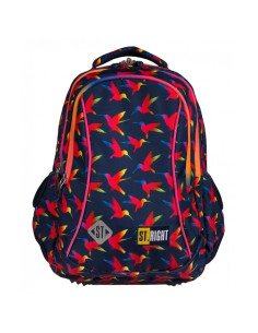 G462,Ghiozdan St.Majewski St.Right Rainbow Birds, 3 compartimente, 2 buzunare, negru cu rosu, BP-26 / 622502