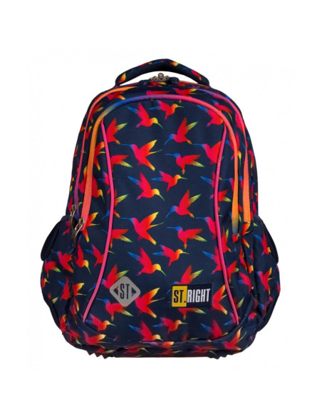 G462,Ghiozdan St.Majewski St.Right Rainbow Birds, 3 compartimente, 2 buzunare, negru cu rosu, BP-26 / 622502